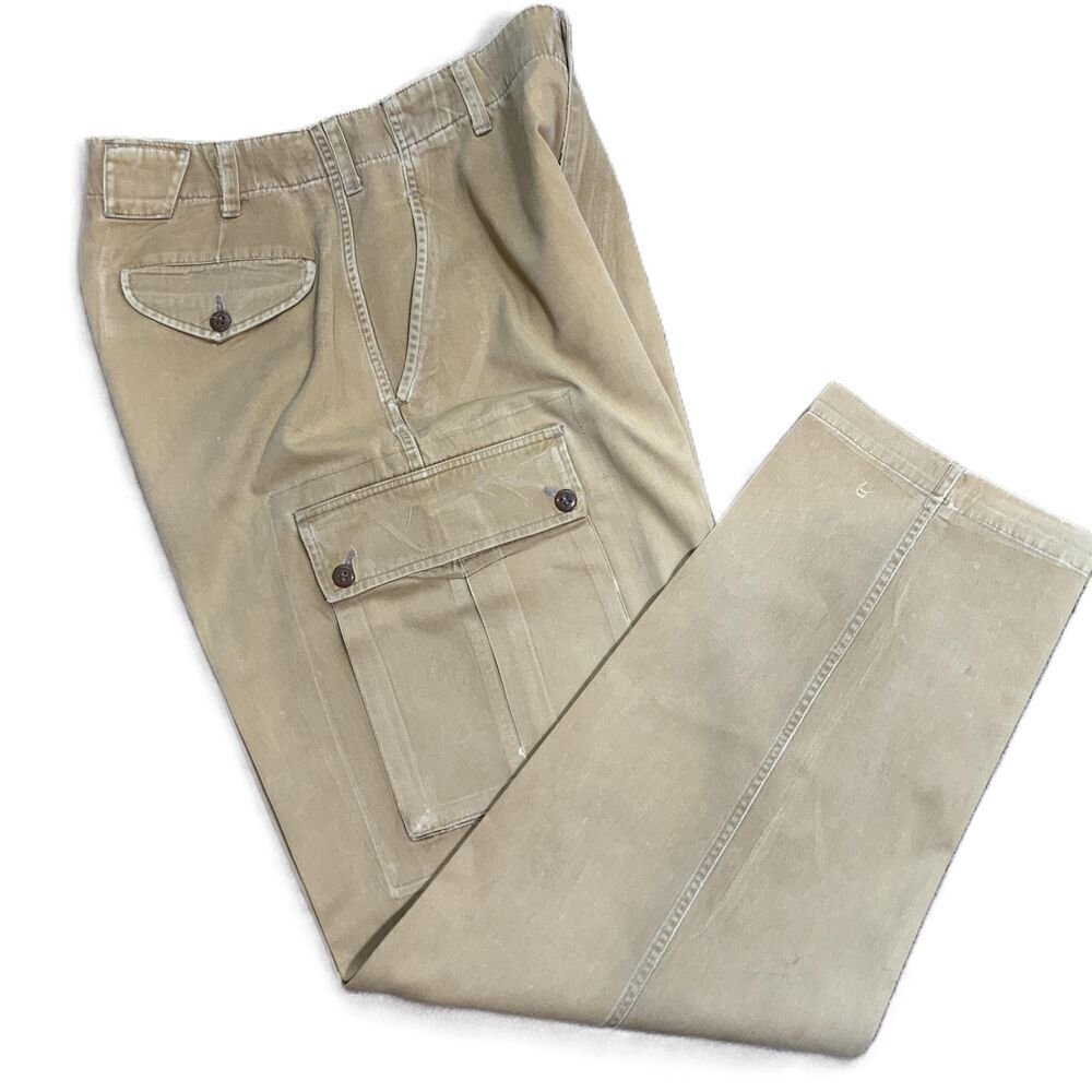 Kikit Maurice Sasson Khaki Cotton Cargo Vintage Multi Pockets Mens Pants Size 32